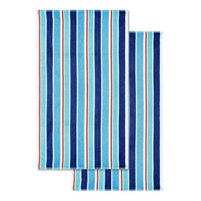 Ocean Stripe Oversized Cotton 2 Piece Beach Towel Set - Beach Towel by Superior - Superior 