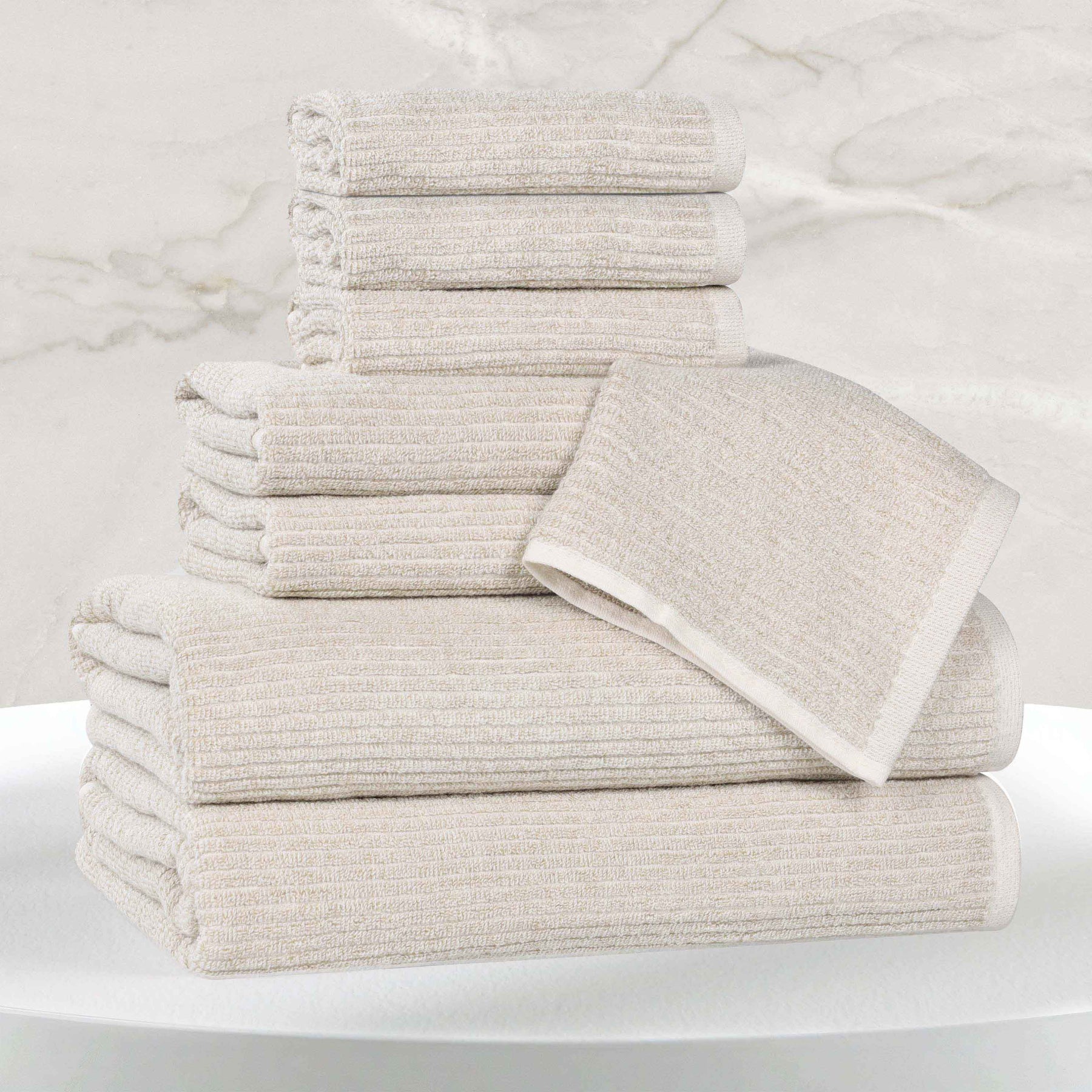 Destin Cotton Blend Medium Weight Textured Ribbed 8 Piece Towel Set