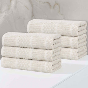 Naples Cotton Blend Textured Checkered & Ribbed Hand Towels, Set of 6