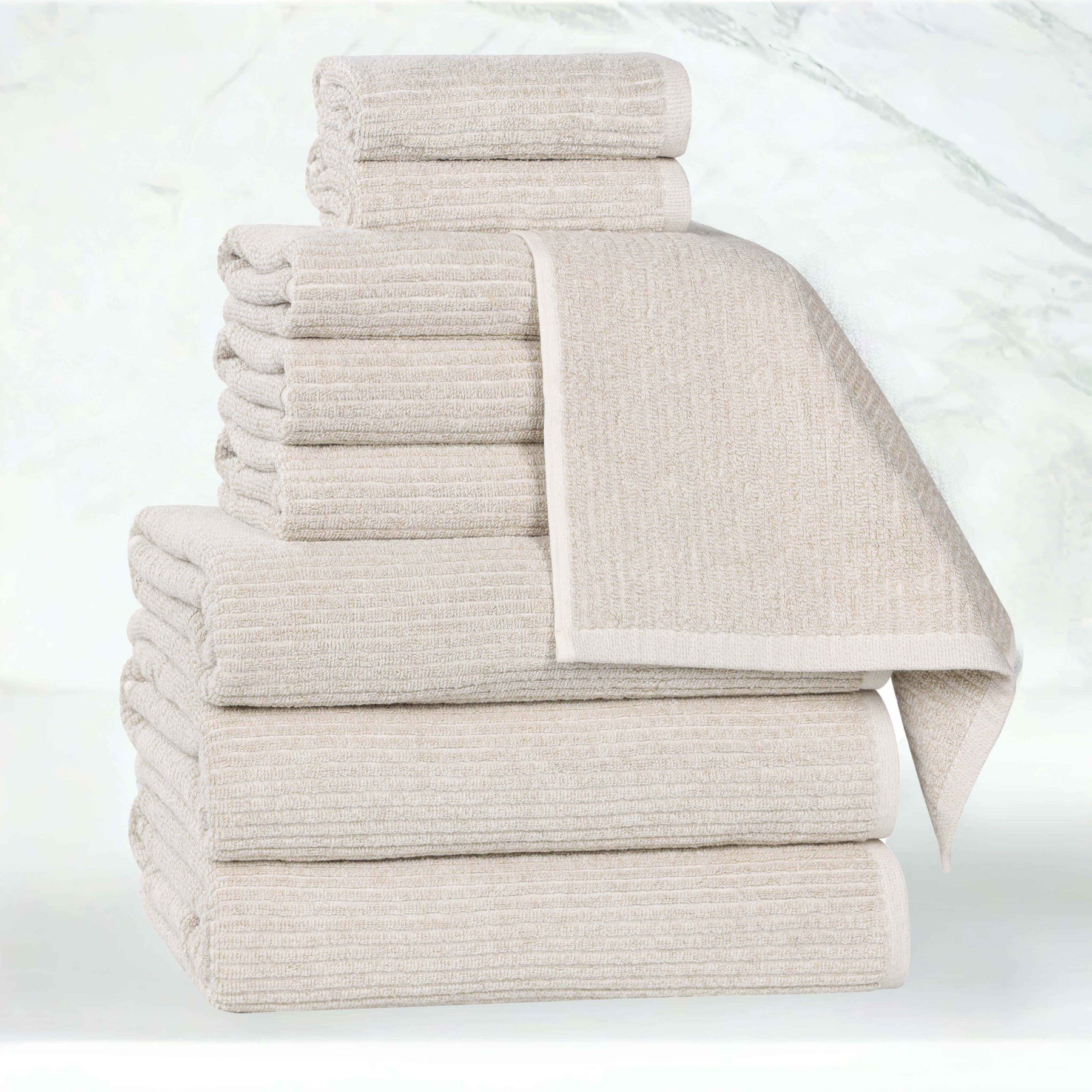 Destin Cotton Blend Medium Weight Textured Ribbed 9 Piece Towel Set