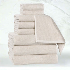 Destin Cotton Blend Medium Weight Textured Ribbed 9 Piece Towel Set