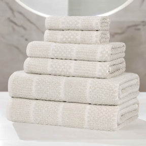 Naples Cotton Blend Textured Checkered and Ribbed 6 Piece Towel Set