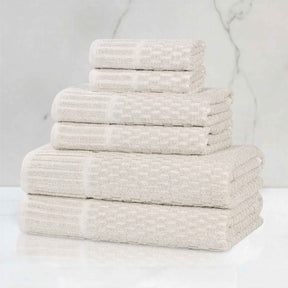 Juno Cotton Blend Textured Checkered Ribbed Border 6 Piece Towel Set