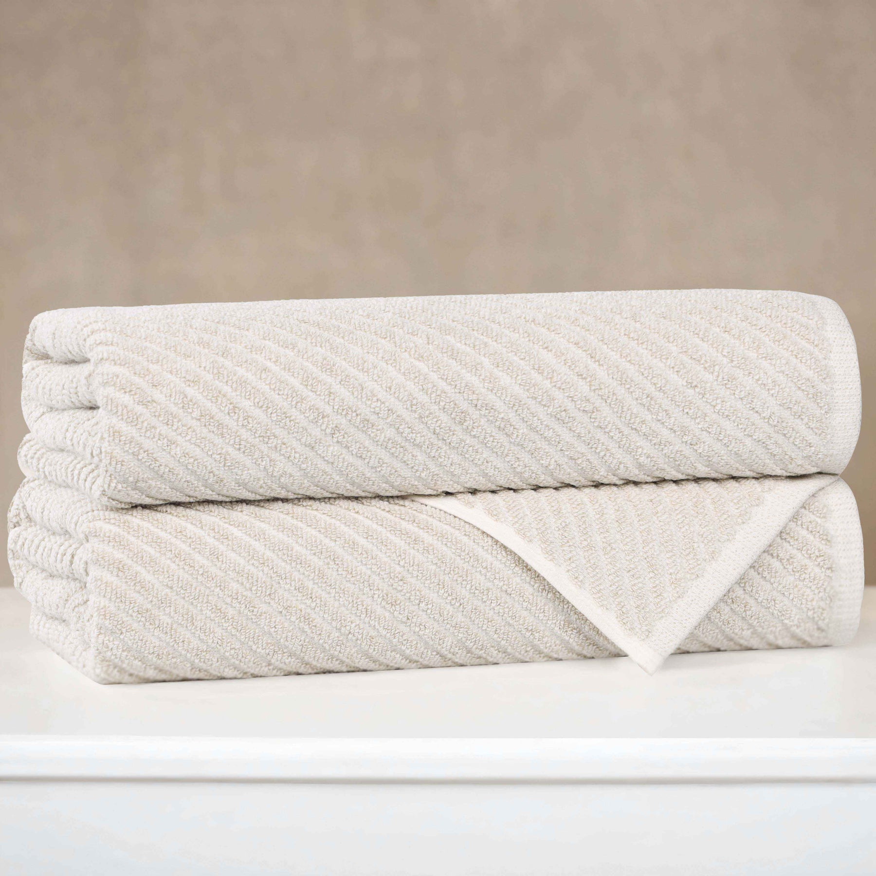 Amelia Cotton Blend Textured Diagonal Ribbed Bath Towels, Set of 2