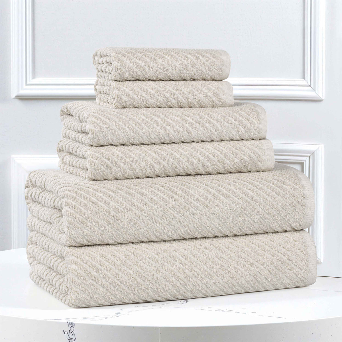 Amelia Cotton Blend Textured Diagonal Ribbed 6 Piece Towel Set