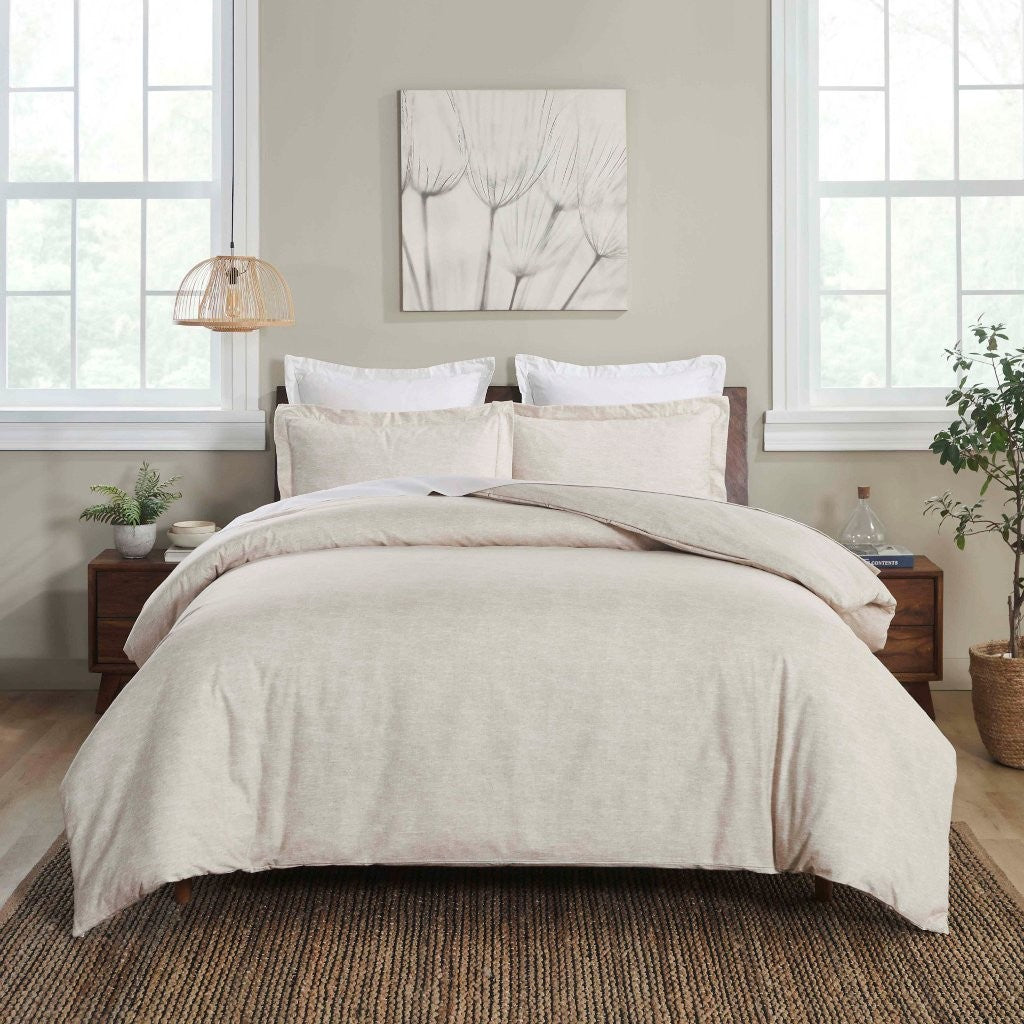 Melange Flannel Cotton Fuzzy Warm Two-Toned Duvet Cover Set