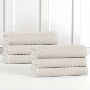 Amelia Cotton Blend Textured Diagonal Ribbed Hand Towels, Set of 6