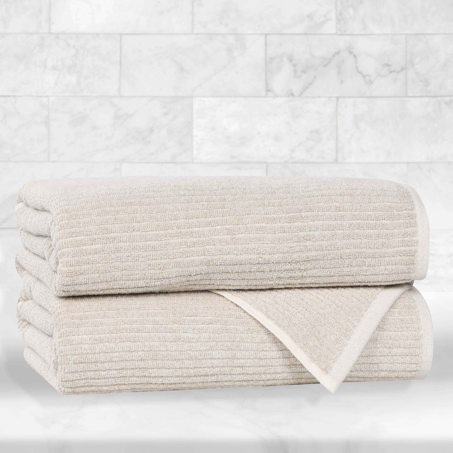 Destin Cotton Blend Medium Weight Textured Ribbed Bath Towels, Set of 2