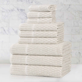 Juno Cotton Blend Textured Checkered Ribbed Border 9 Piece Towel Set