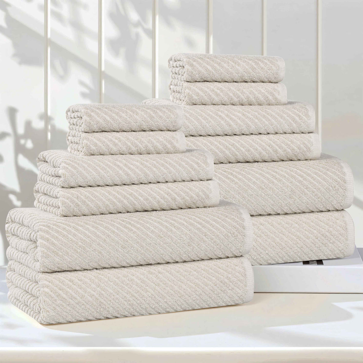 Amelia Cotton Blend Textured Diagonal Ribbed 12 Piece Towel Set