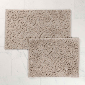 Venere Floral Scroll Textured Machine Washable Bath Rugs, Set of 2