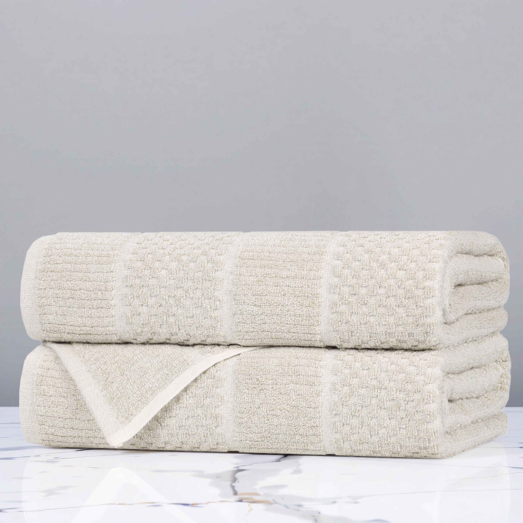 Naples Cotton Blend Textured Checkered & Ribbed Bath Towels, Set of 2