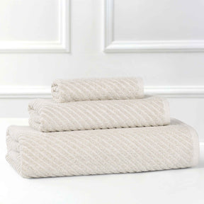 Amelia Cotton Blend Textured Diagonal Ribbed 3 Piece Towel Set