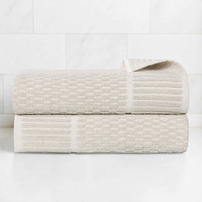 Juno Cotton Blend Textured Checkered Ribbed Border Bath Towels, Set of 2