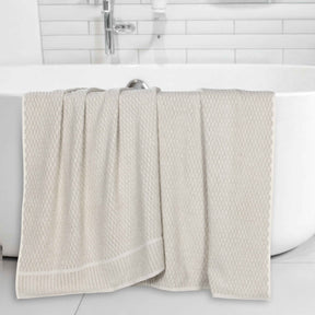 Juno Cotton Blend Textured Checkered Ribbed Border Bath Sheets, Set of 2