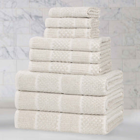 Naples Cotton Blend Textured Checkered and Ribbed 9 Piece Towel Set