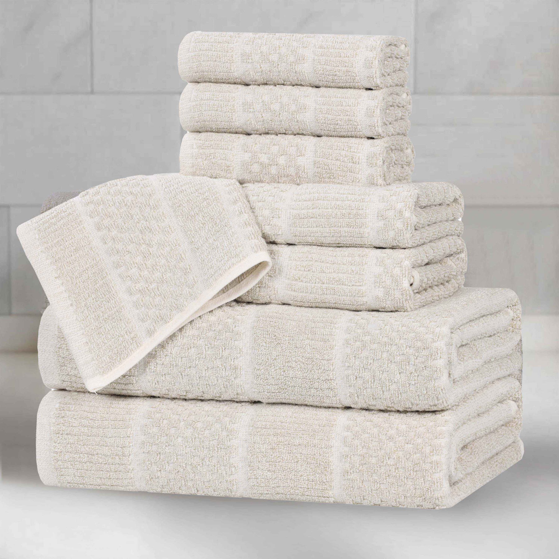 Naples Cotton Blend Textured Checkered and Ribbed 8 Piece Towel Set