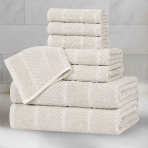 Naples Cotton Blend Textured Checkered and Ribbed 8 Piece Towel Set