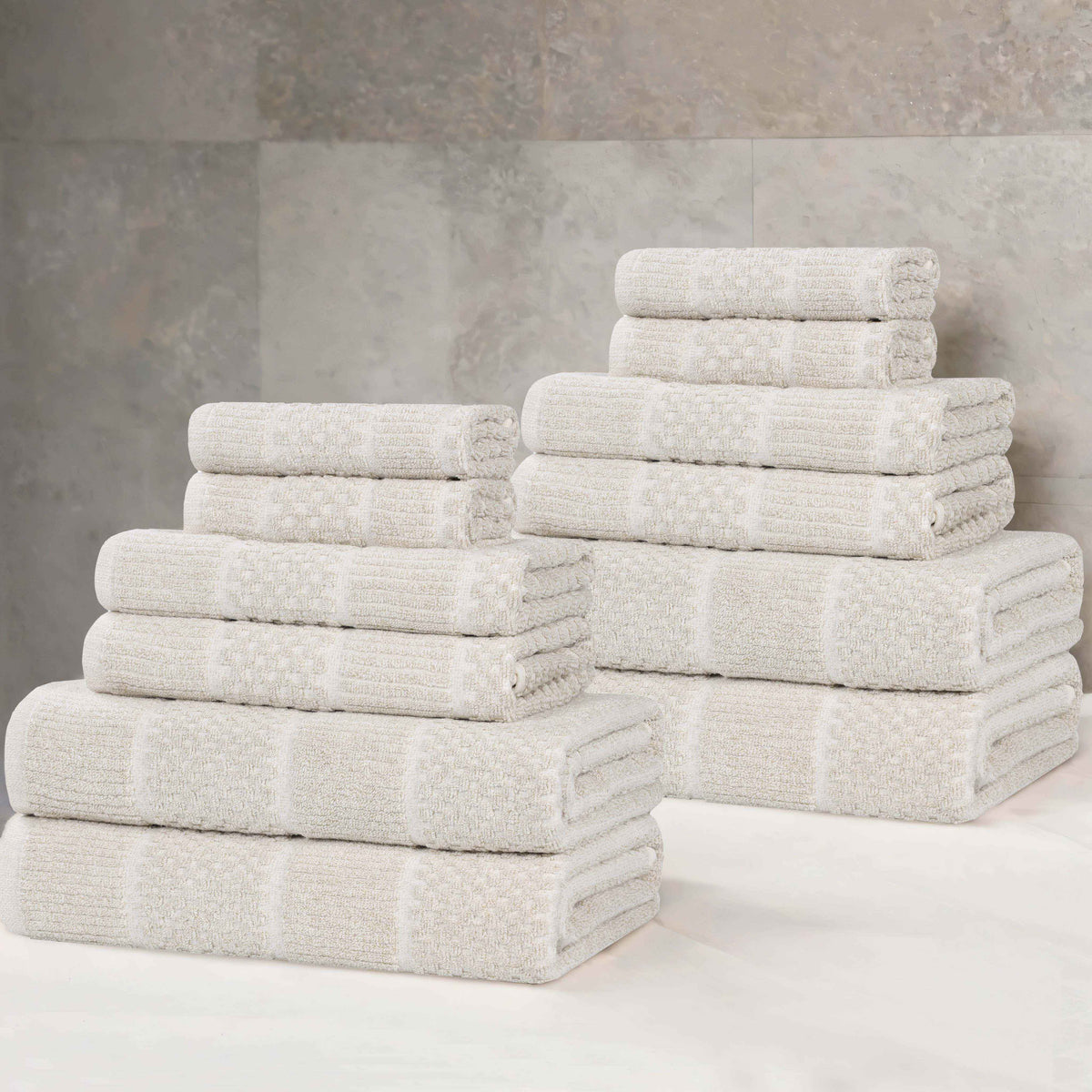 Naples Cotton Blend Textured Checkered and Ribbed 12 Piece Towel Set