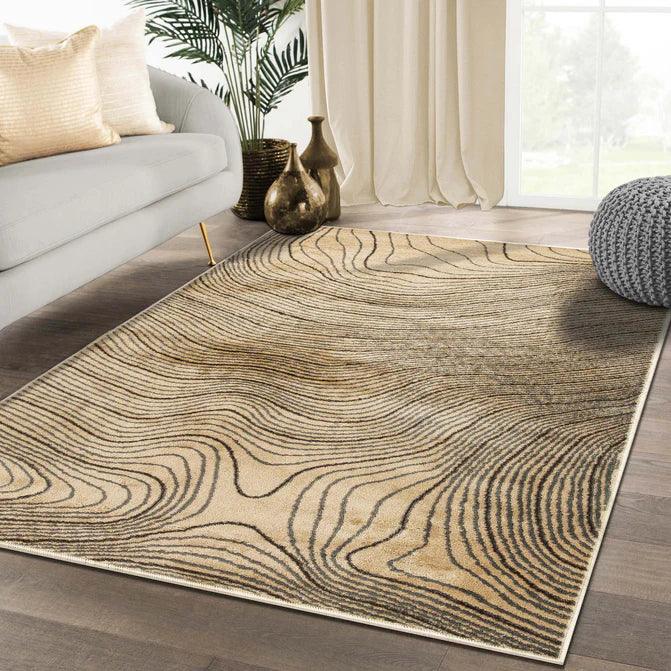 Veer Modern Abstract Wood Grain Indoor Area Rug or Runner Rug - Beige