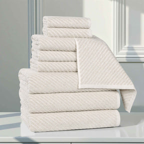 Amelia Cotton Blend Textured Diagonal Ribbed 9 Piece Towel Set