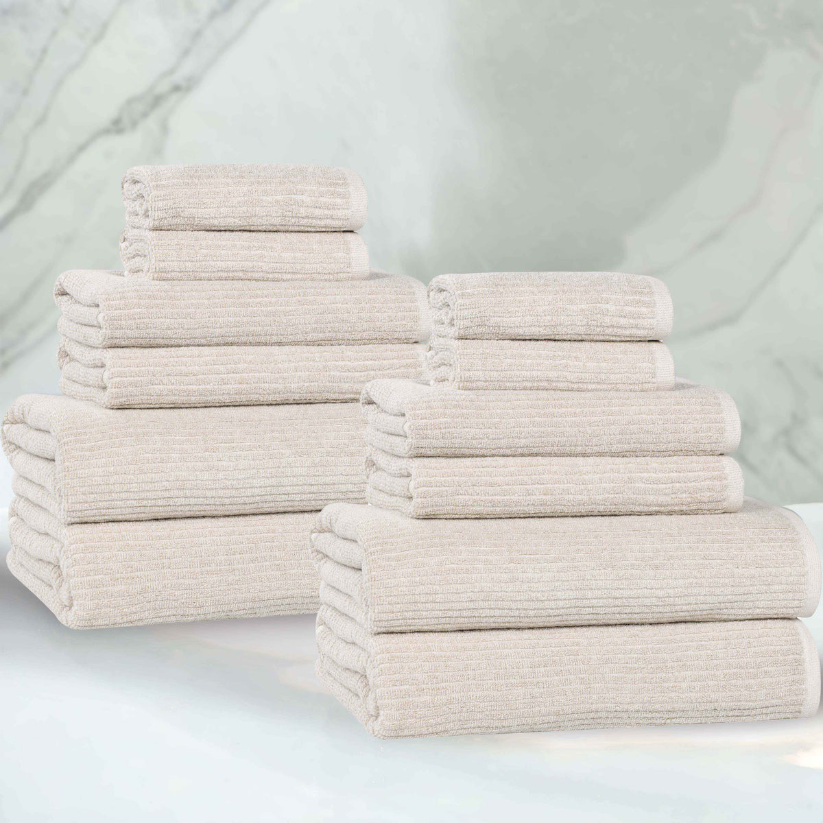 Destin Cotton Blend Medium Weight Textured Ribbed 12 Piece Towel Set