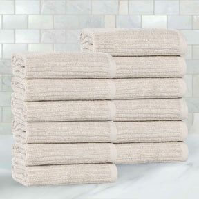 Destin Cotton Blend Textured Ribbed Face Towels Washcloths, Set of 12