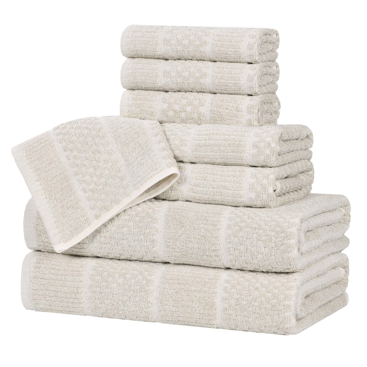 Naples Cotton Blend Textured Checkered and Ribbed 8 Piece Towel Set