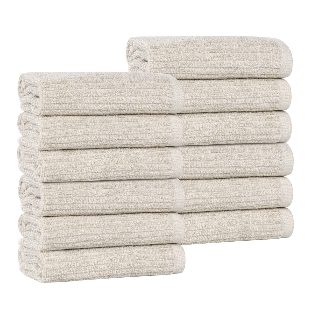 Destin Cotton Blend Textured Ribbed Face Towels Washcloths, Set of 12