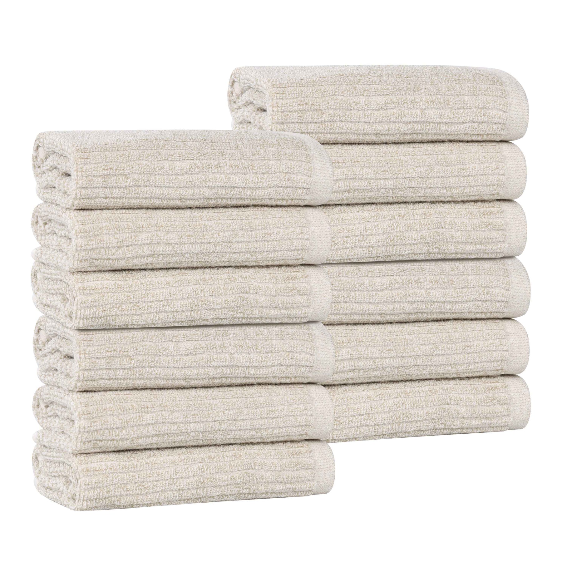 Destin Cotton Blend Textured Ribbed Face Towels Washcloths, Set of 12