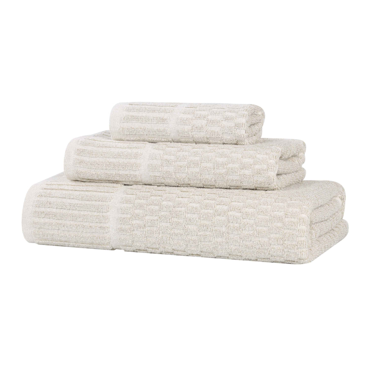 Juno Cotton Blend Textured Checkered Ribbed Border 3 Piece Towel Set