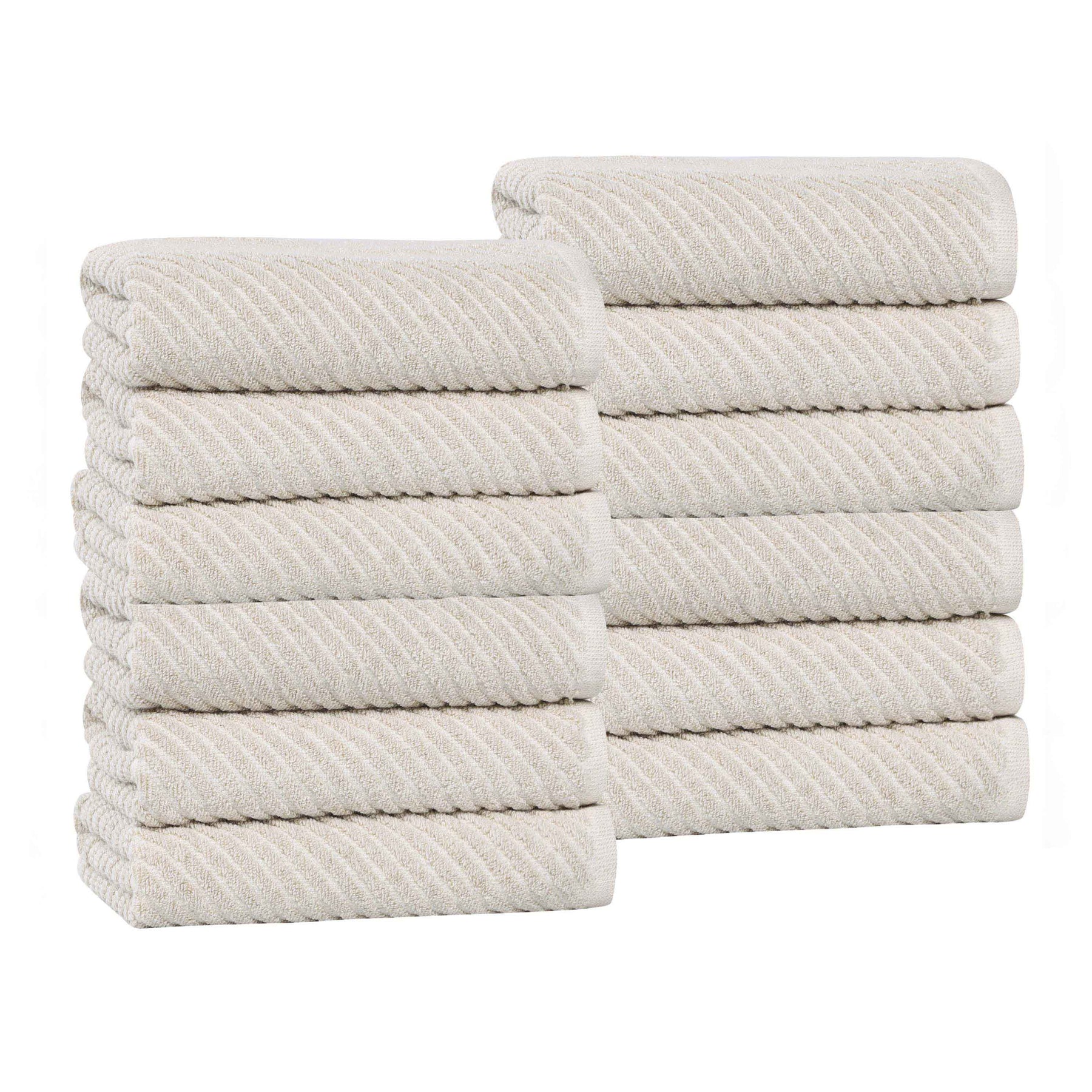 Amelia Cotton Blend Diagonal Ribbed Face Towels Washcloths, Set of 12