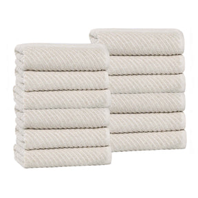 Amelia Cotton Blend Diagonal Ribbed Face Towels Washcloths, Set of 12