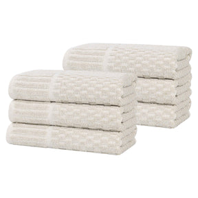 Juno Cotton Blend Textured Checkered Ribbed Border Hand Towels, Set of 6