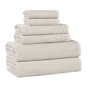 Amelia Cotton Blend Textured Diagonal Ribbed 6 Piece Towel Set