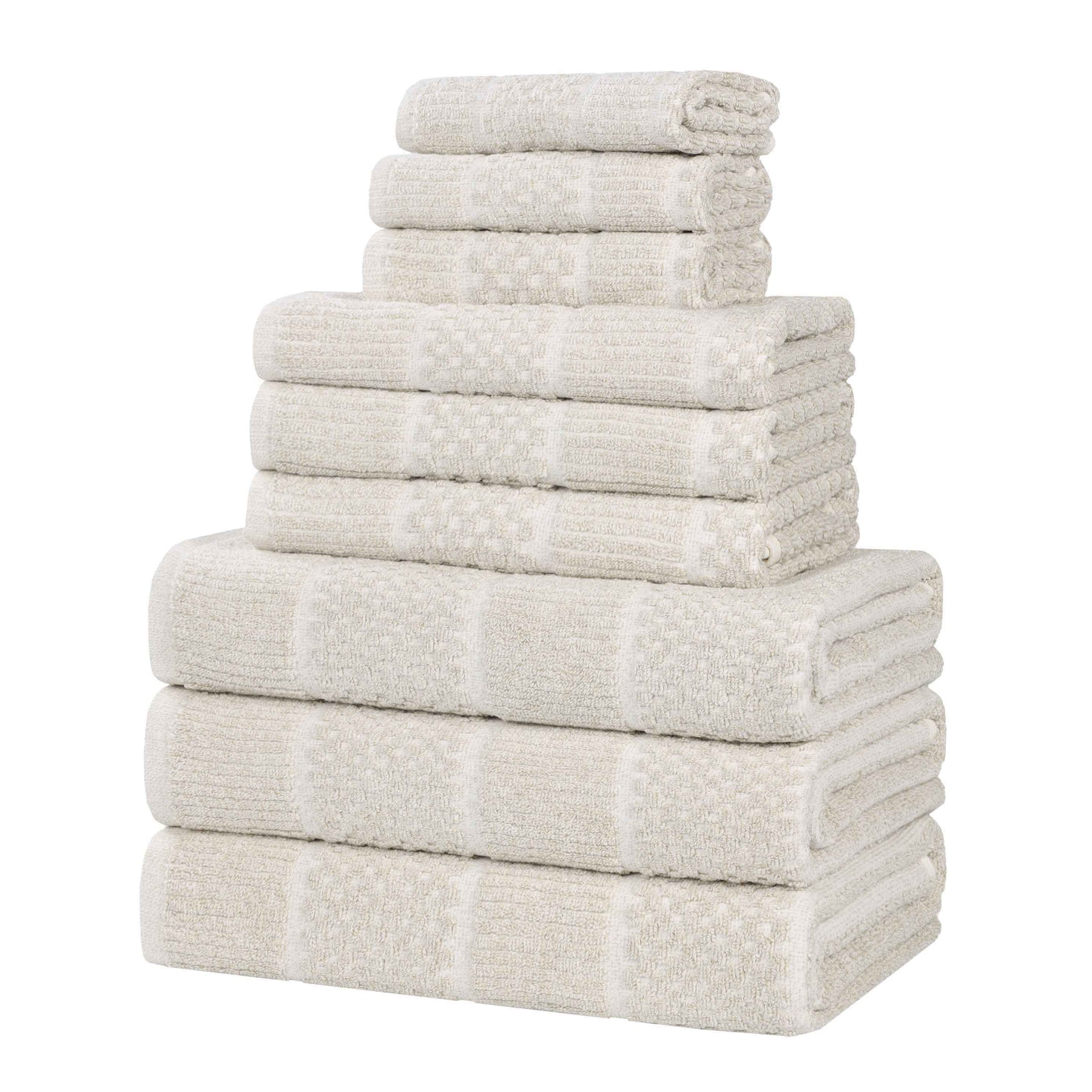 Naples Cotton Blend Textured Checkered and Ribbed 9 Piece Towel Set