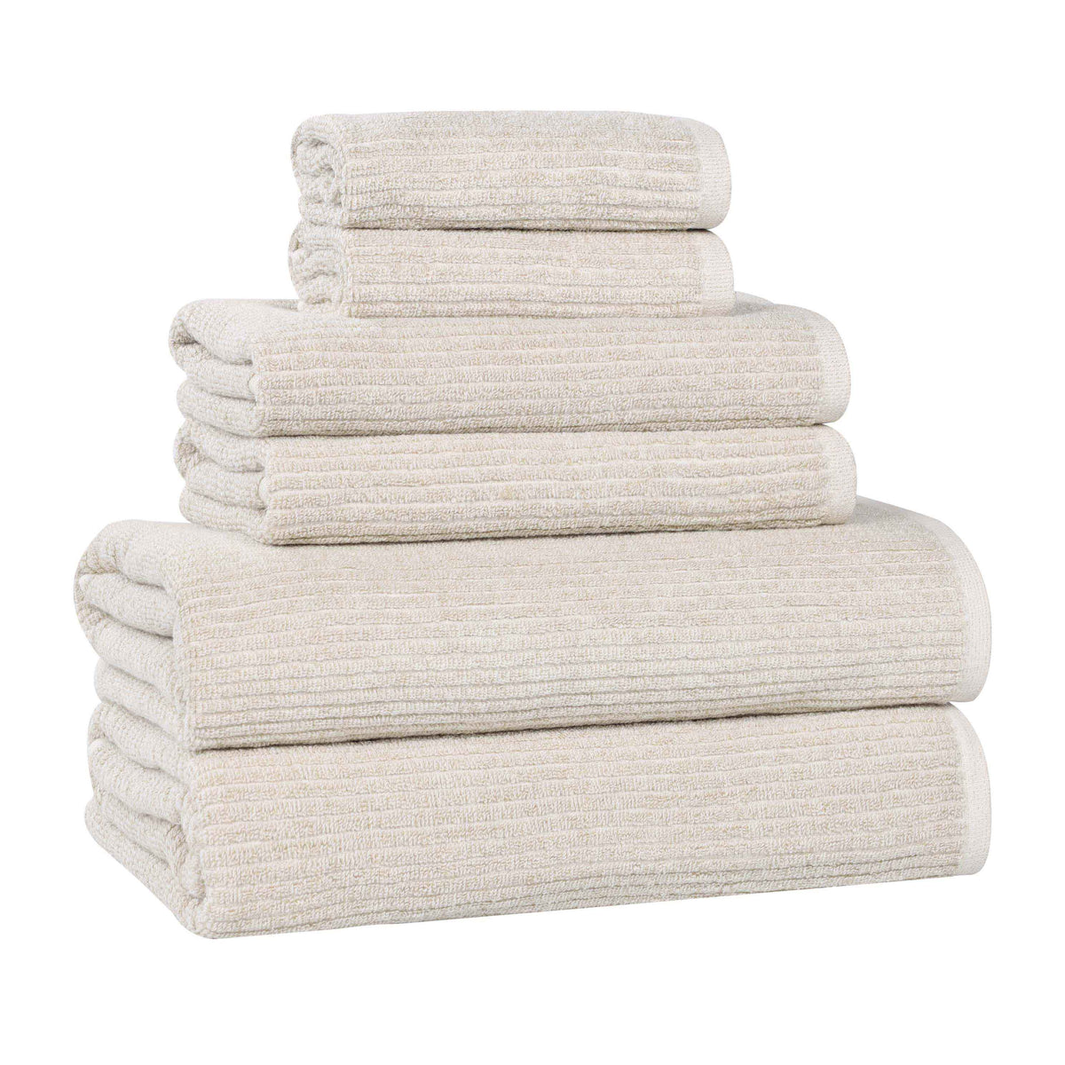 Destin Cotton Blend Medium Weight Textured Ribbed 6 Piece Towel Set