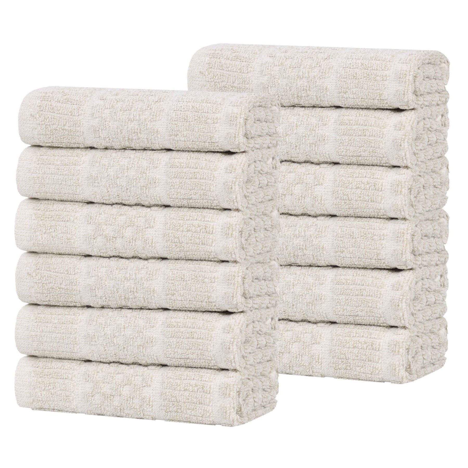 Naples Cotton Blend Checkered Ribbed Face Towels Washcloths, Set of 12