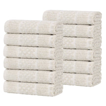 Naples Cotton Blend Checkered Ribbed Face Towels Washcloths, Set of 12