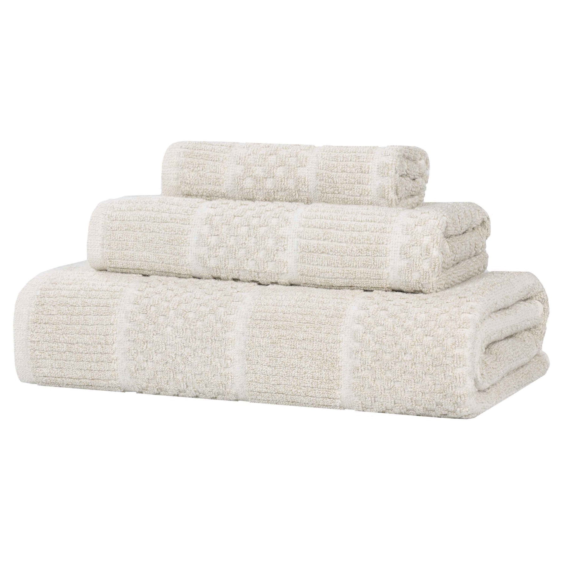 Naples Cotton Blend Textured Checkered and Ribbed 3 Piece Towel Set