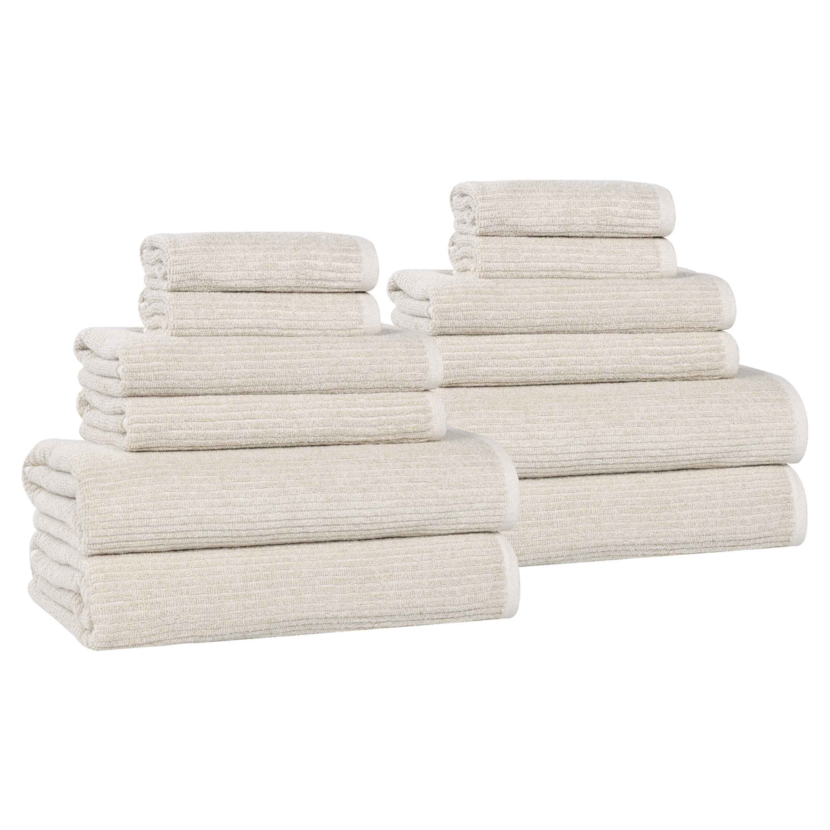 Destin Cotton Blend Medium Weight Textured Ribbed 12 Piece Towel Set