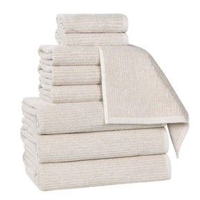 Destin Cotton Blend Medium Weight Textured Ribbed 9 Piece Towel Set