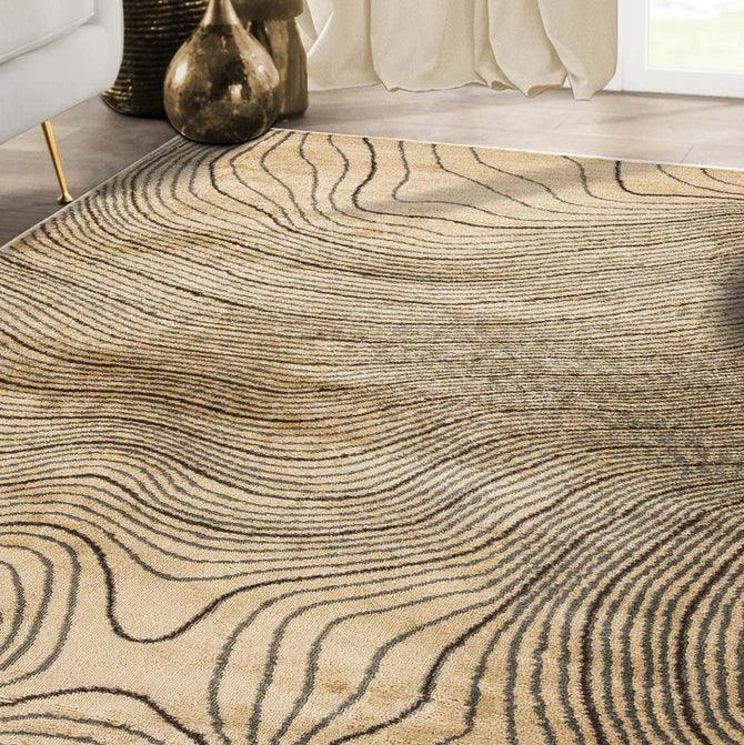 Veer Modern Abstract Wood Grain Indoor Area Rug or Runner Rug - Beige