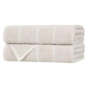 Naples Cotton Blend Textured Checkered & Ribbed Bath Towels, Set of 2