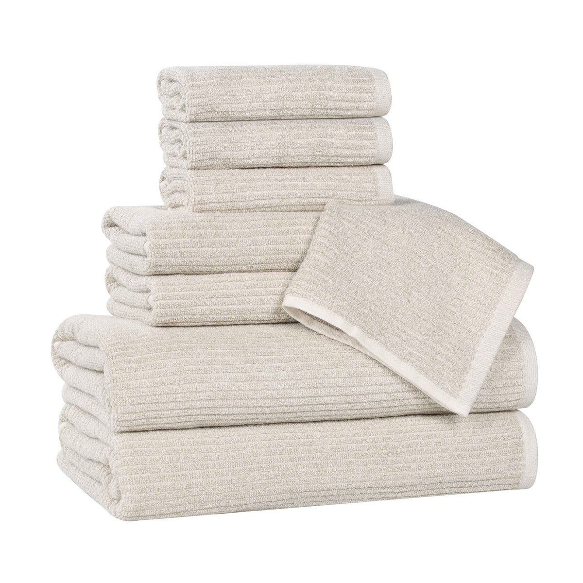 Destin Cotton Blend Medium Weight Textured Ribbed 8 Piece Towel Set