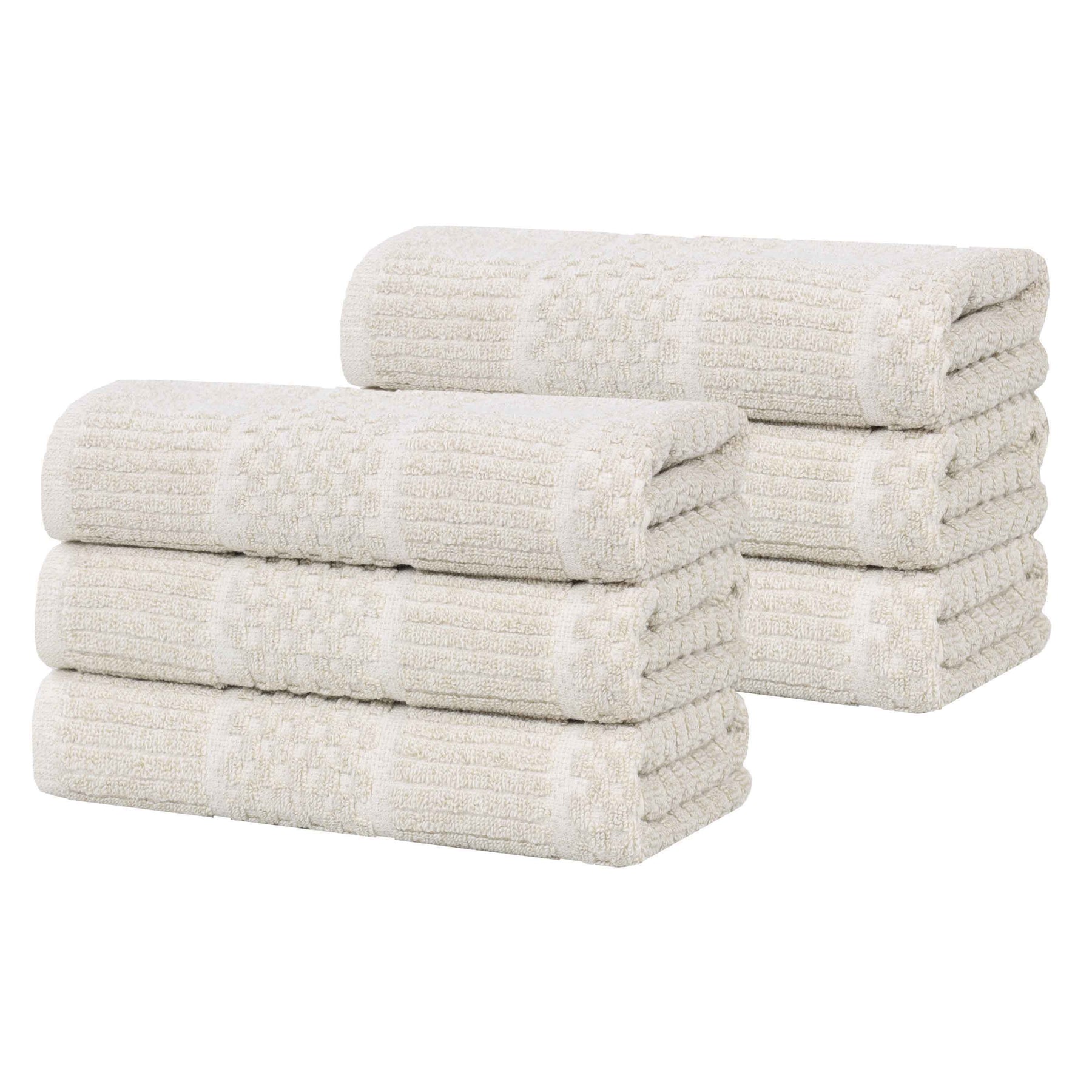 Naples Cotton Blend Textured Checkered & Ribbed Hand Towels, Set of 6