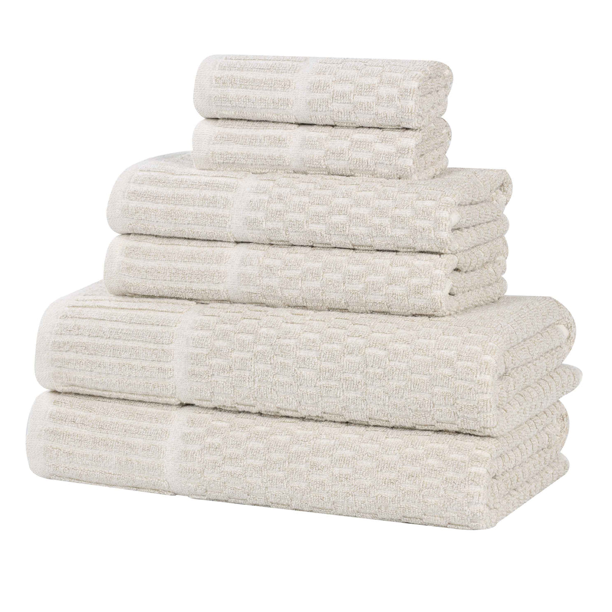 Juno Cotton Blend Textured Checkered Ribbed Border 6 Piece Towel Set