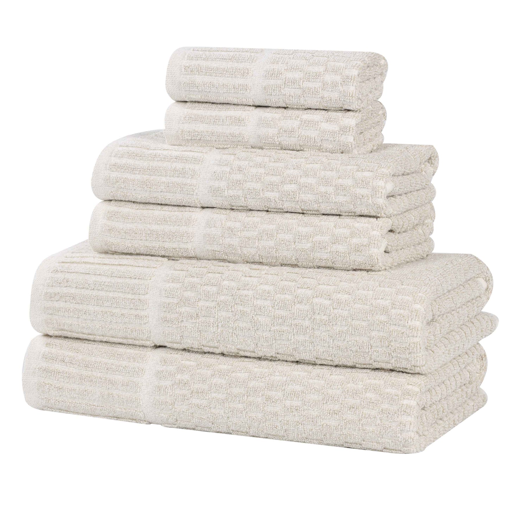 Juno Cotton Blend Textured Checkered Ribbed Border 6 Piece Towel Set