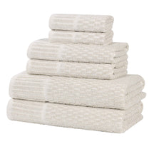 Juno Cotton Blend Textured Checkered Ribbed Border 6 Piece Towel Set