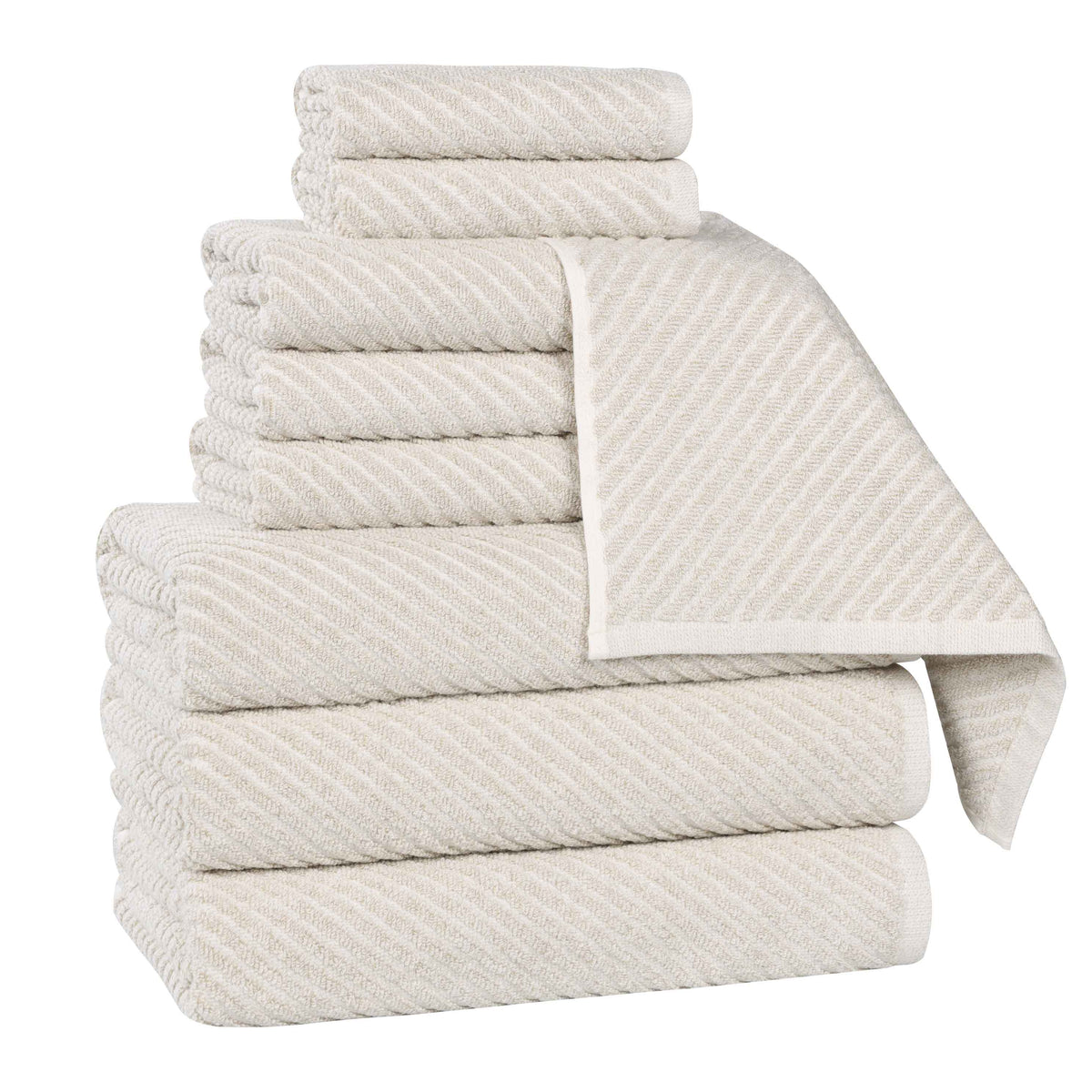 Amelia Cotton Blend Textured Diagonal Ribbed 9 Piece Towel Set